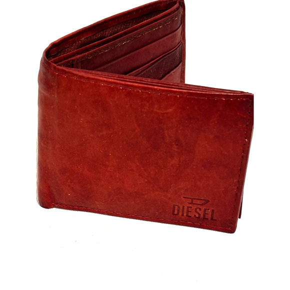 Diesel Mens Brown soft Leather Bifold Wallet Compact cc spots id slip & zip cash - Picture 1 of 10